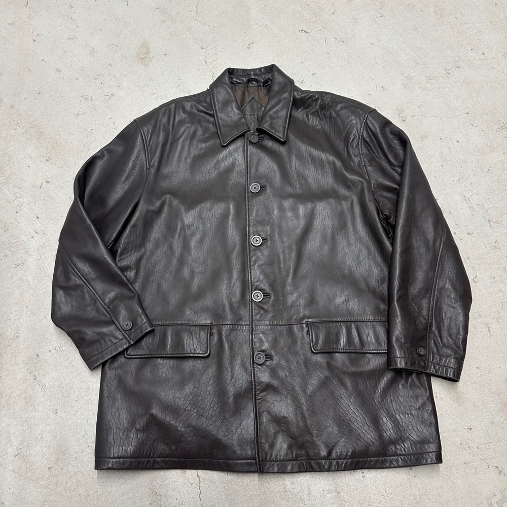 Roundtree & Yorke Mens XL Dark Brown Genuine Lambskin Leather Car Coat Jacket